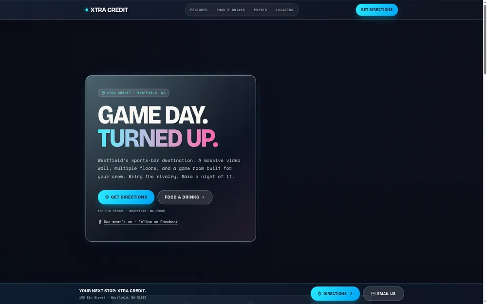 Xtra Credit Bar — AIWeb case study card, Westfield MA